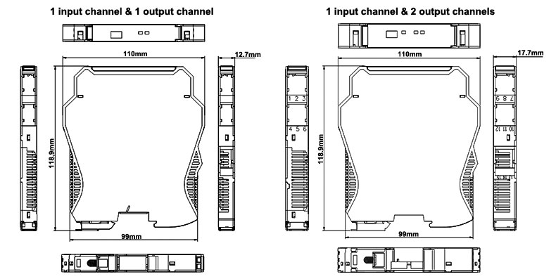 Loop powered signal isolator with usb interface dimensional drawing