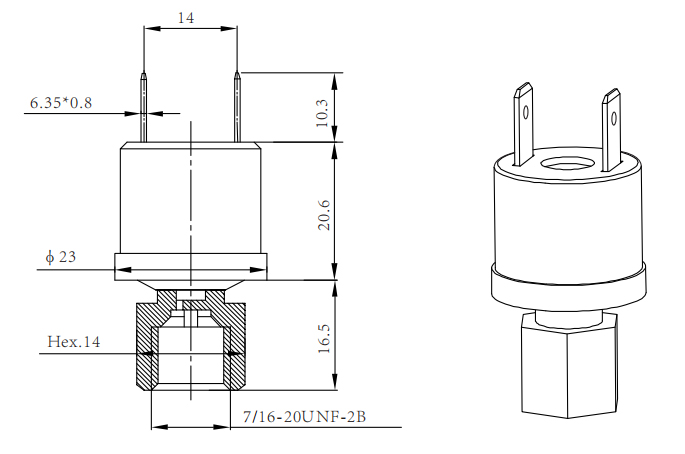 Dimension of pressure switch