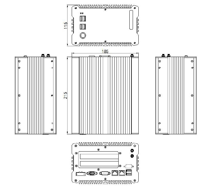 Dimensions of Embedded Fanless Industrial PC, Core i5 i7, Celeron 3865U