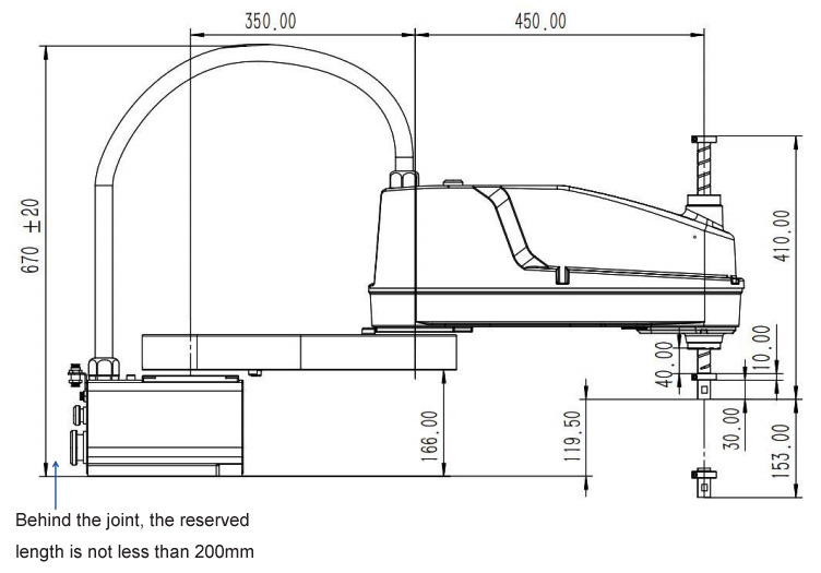 800mm arm length scara robot dimension