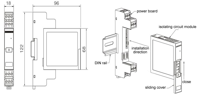 Loop powered signal isolator dimensional drawing