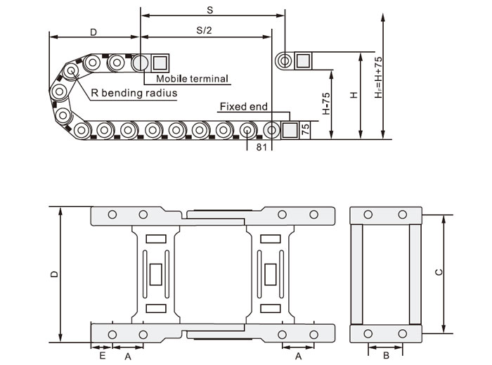 Cable drag chain 30 mm dimension