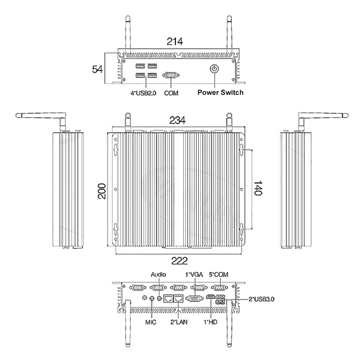 industrial pc core i5 dimension