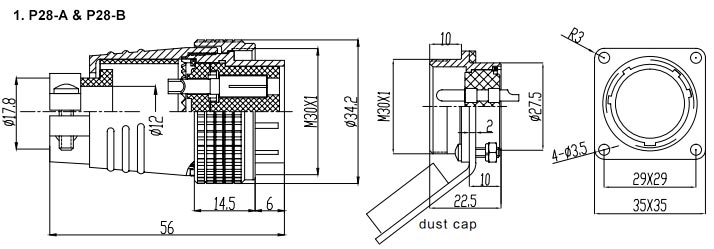 Circular connector 2 to 26 pin m30 dimensional drawing