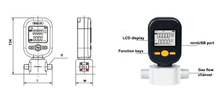 Gas flow meter dimension