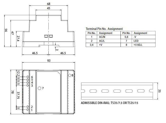 36W switched mode power supply dimension