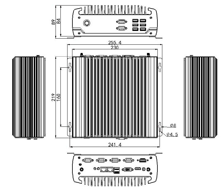 Dimensions of Mini Embedded Fanless Industrial PC, Core i3 i5 i7, Linux