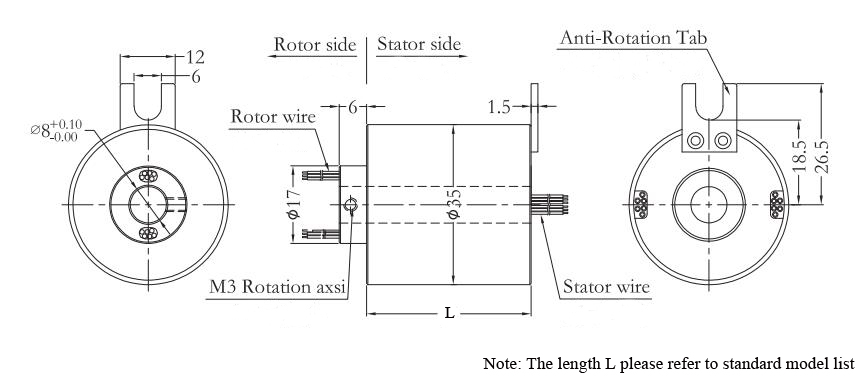 CHN-THSR-H0835 Through Hole Slip Ring Dimension Drawing