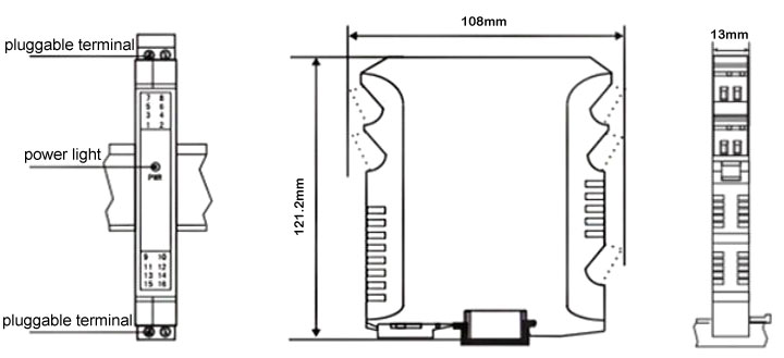 Analog signal isolator dimensional drawing