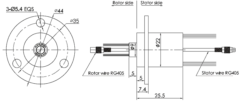 Dimension of high frequency slip ring 22mm