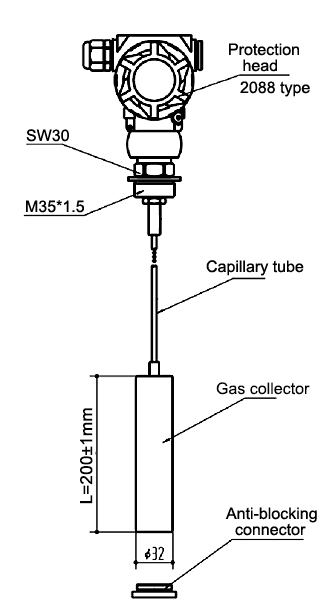 High temperature level sensor dimensional drawing