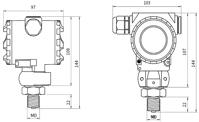 Pressure transducer dimensional drawing