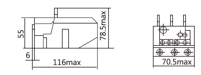 Dimension diagram of 30/40/50 Amp Thermal Overload Relay, 220V, 3-Phase