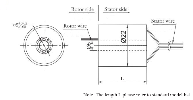 CHN-THSR-H0522 (6 Circuits) Through Hole Slip Ring Dimension Drawing