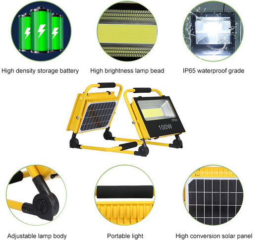 Portable work solar light features