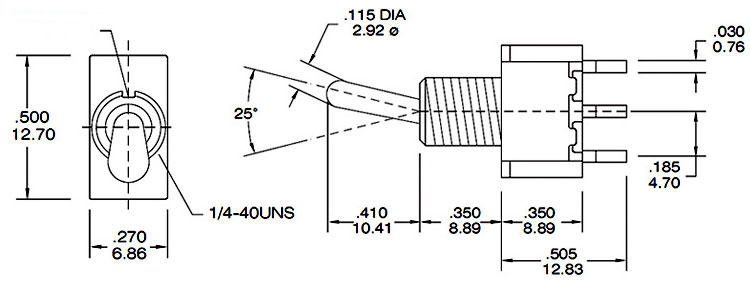 On off on toggle switch dimension