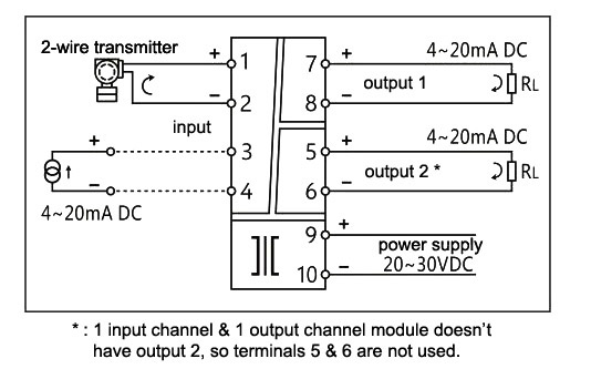 Signal isolator input/output K/B/S/E/Pt100/4-20mA/0-10V wiring diagram