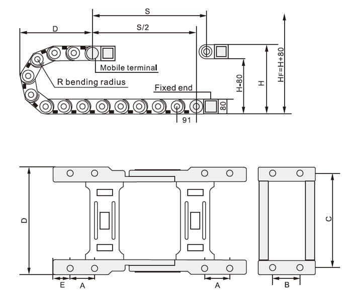 Drag chain 60 x 100mm dimension