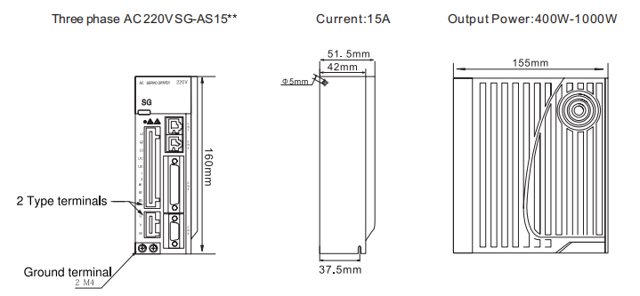 Servo driver for 400W 1000W motor dimension