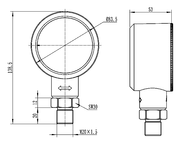 Dimensions of wireless digital pressure gauge