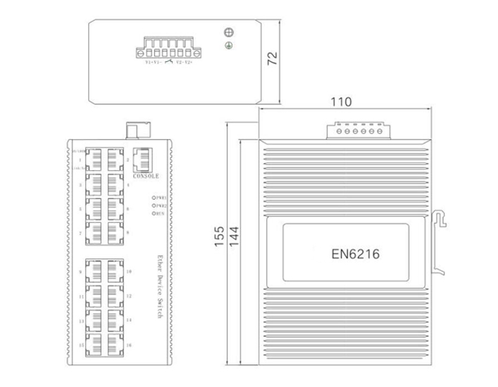 16 port 10/100m managed industrial switch dimension