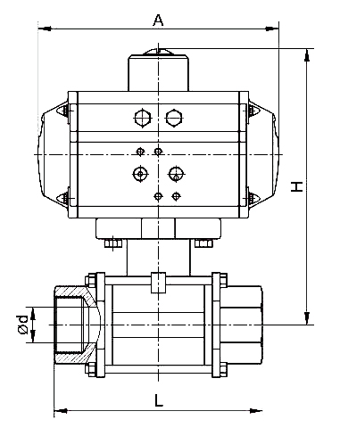 2 way stainless steel threaded type pneumatic ball valve dimension