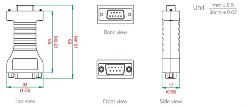 Dimension of RS232 to CAN BUS converter