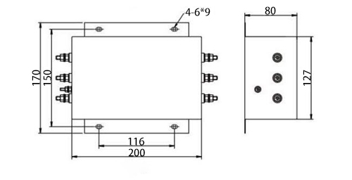 80A 3-phase EMI Line Filter Dimension