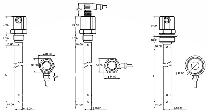 Dimensions of capacitance level sensor