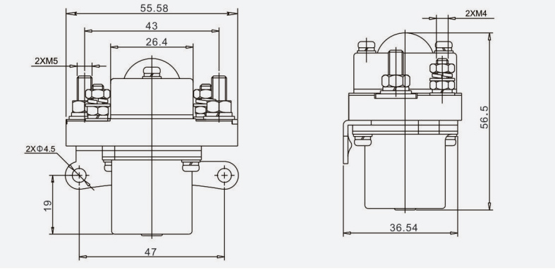 50a dc contactor dimension