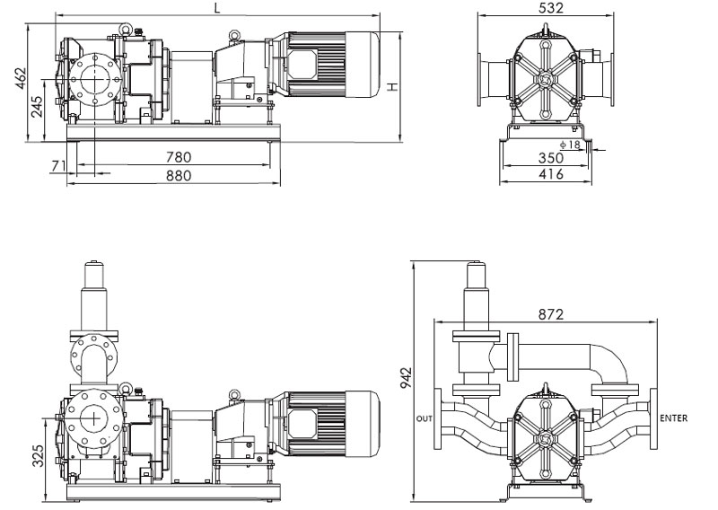 5.5 kW lobe pump installation dimensions