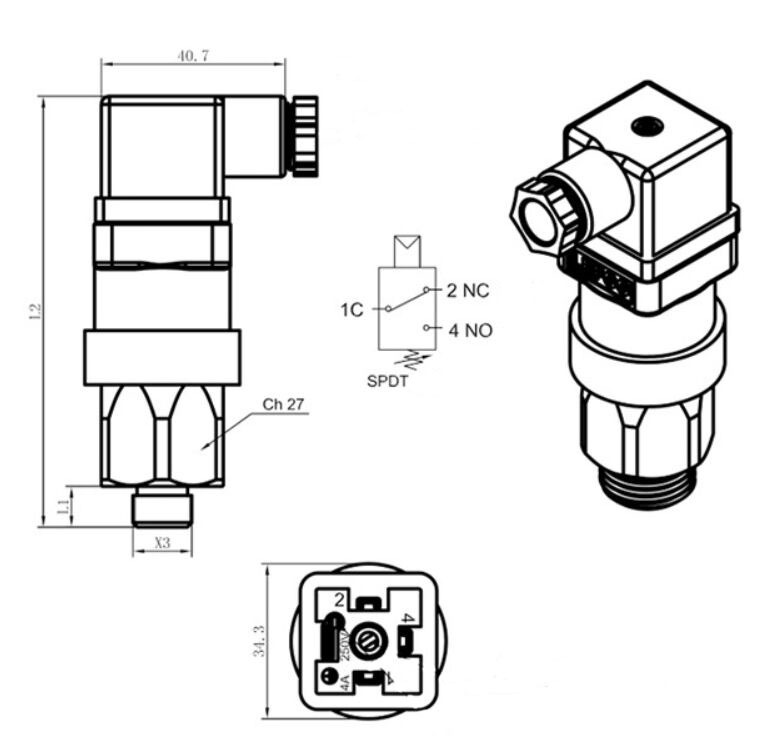 Dimension of pressure switch