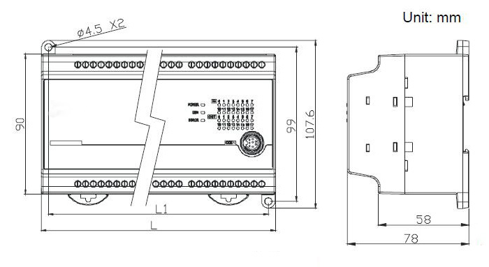 EC3 Series Programmable Logic Controller Dimensions