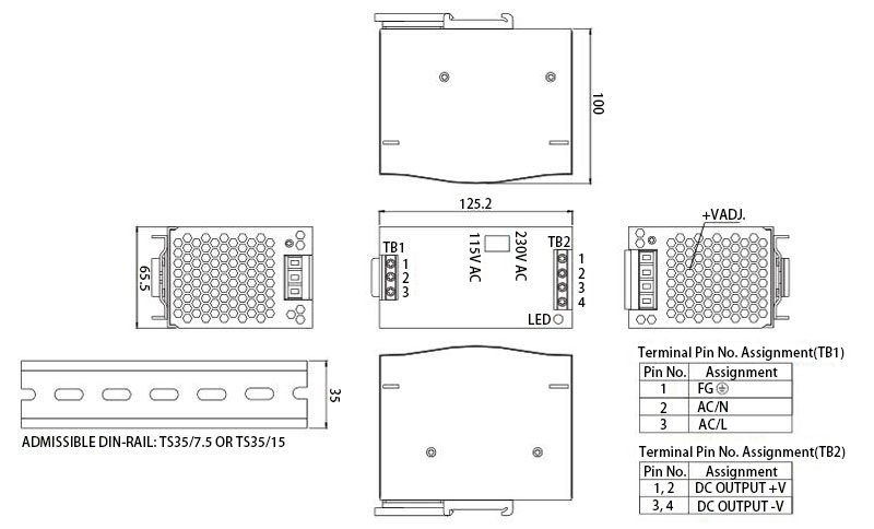 120W switched mode power supply dimensions