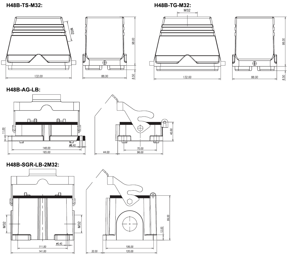 48 pin heavy duty connector shell dimension