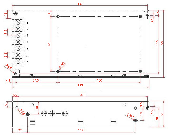 100W switch-mode power supply dimension