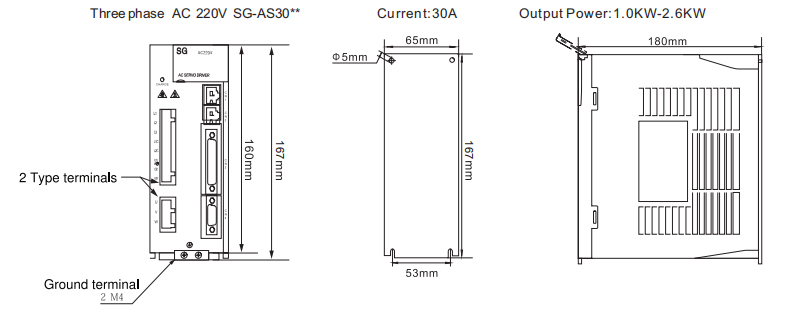 servo driver for 1000W 2.6kW servo motor dimension