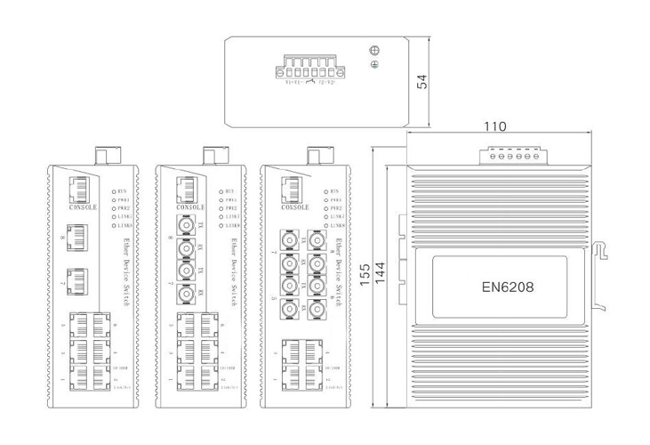 8-port 10/100 mannaged industrial switch dimension