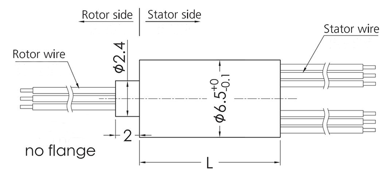 6.5mm 4/6/8/12 Wires Miniature Slip Ring Dimension Drawing