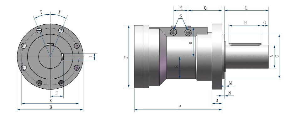 Dimensions Diagram of 21400 N.m Hydraulic Rotary Actuator, 90°~360°