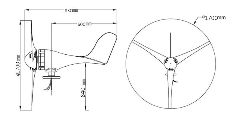 Portable wind generator dimensions