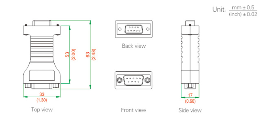 Dimension of USB to RS485 two way