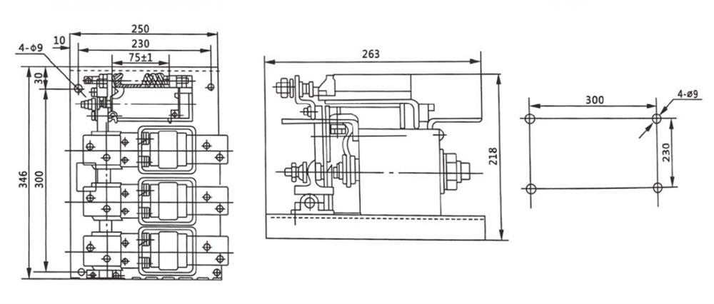 ATO 630A ac vacuum contactor outline and installation dimension