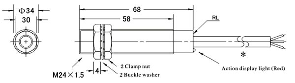 Proximity sensor capacitive M24 dimensional drawing