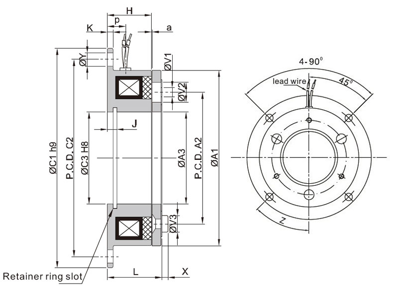 24V electromagnetic brake dimension