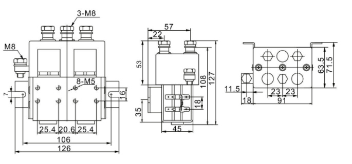 dc reversing contactor 200a dimension