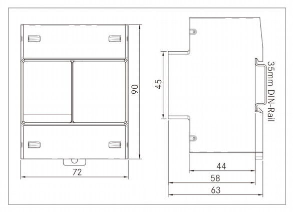 3 phase din rail energy meter dimension