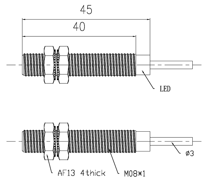 Dimensions of M8 Magnetic Proximity Sensor