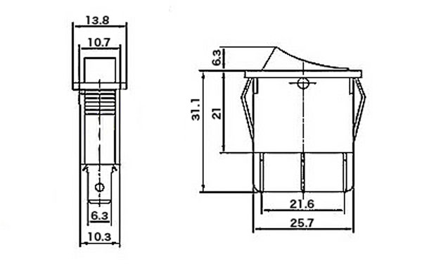 On off on rocker switch dimension