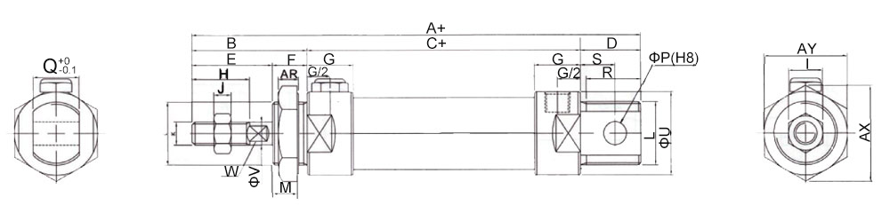 single acting pneumatic cylinder dimension